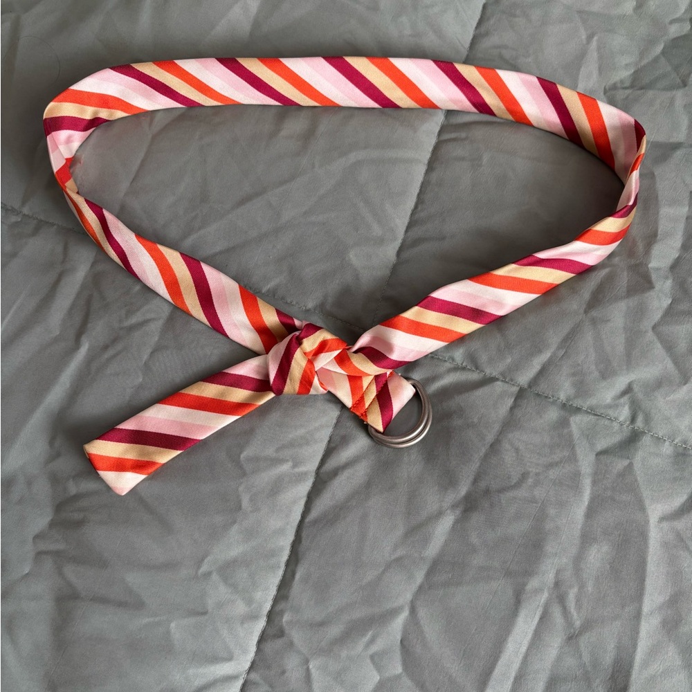 Striped Belt in Satin - Pink, White, Orange Barberpole stripes